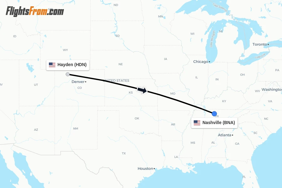 Flights from Hayden to Nashville route map