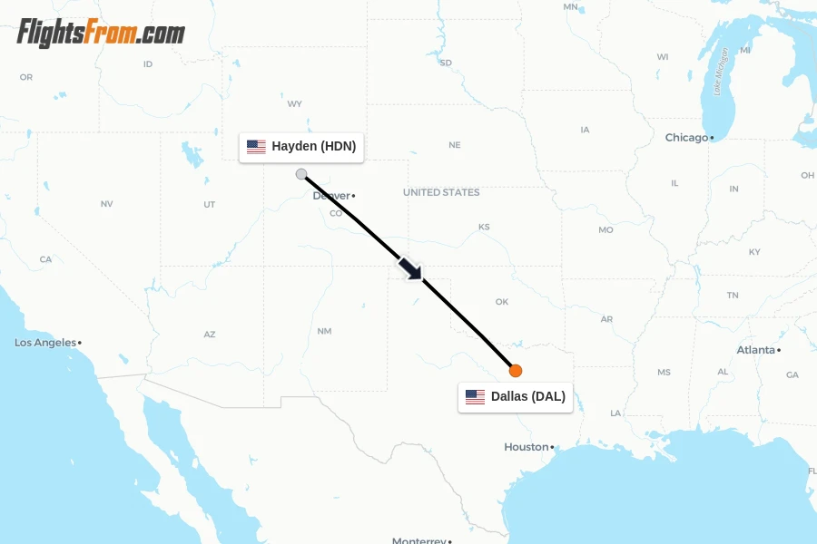 Flights from Hayden to Dallas route map