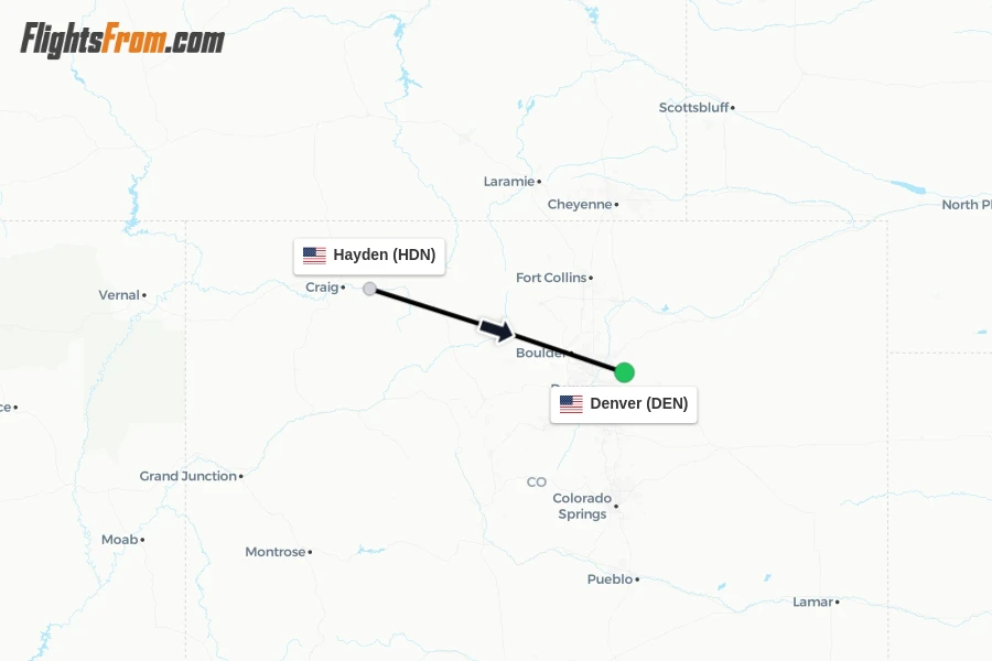 Flights from Hayden to Denver route map