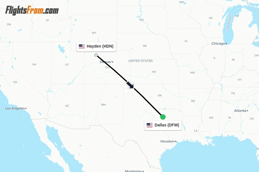 Flights from Hayden to Dallas route map