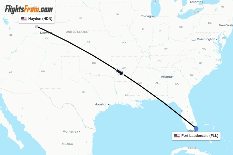 Flights from Hayden to Fort Lauderdale route map