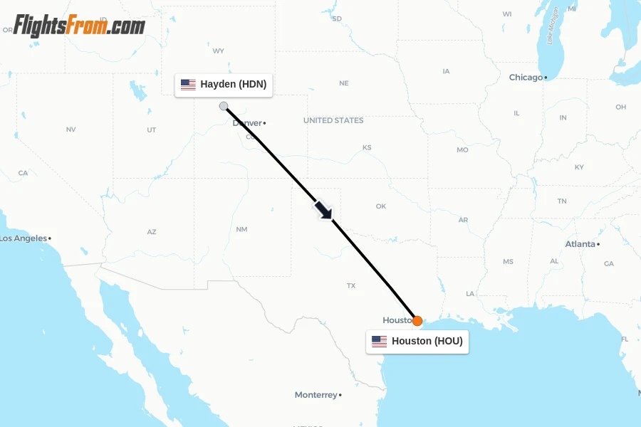 Flights from Hayden to Houston route map