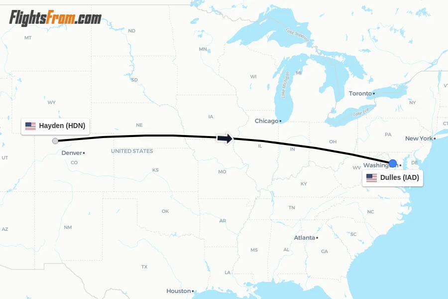 Flights from Hayden to Dulles route map