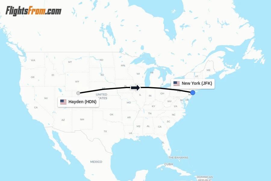 Flights from Hayden to New York route map
