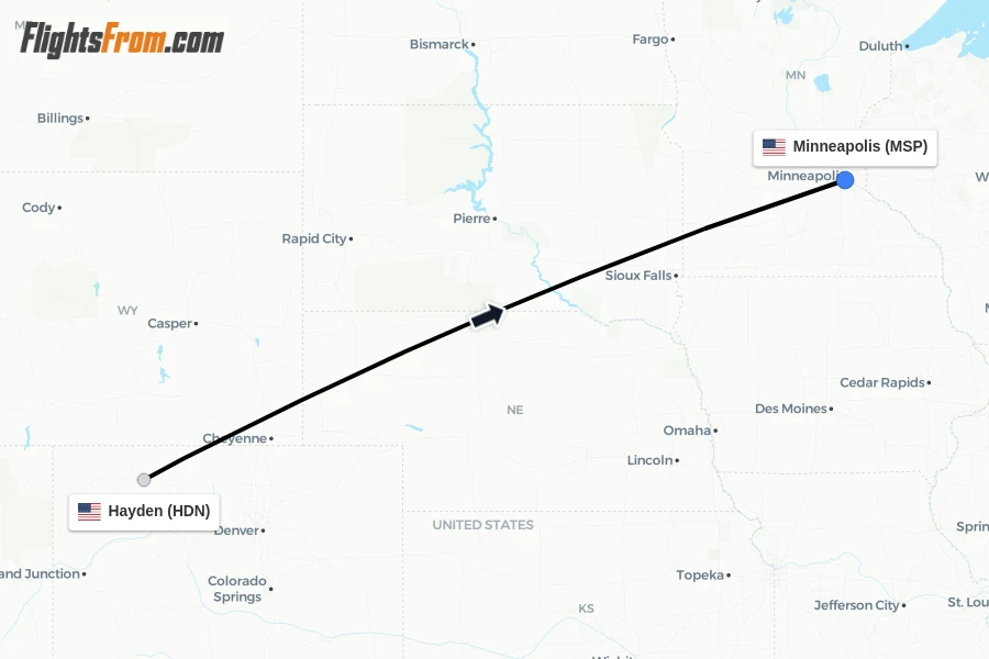 Flights from Hayden to Minneapolis route map