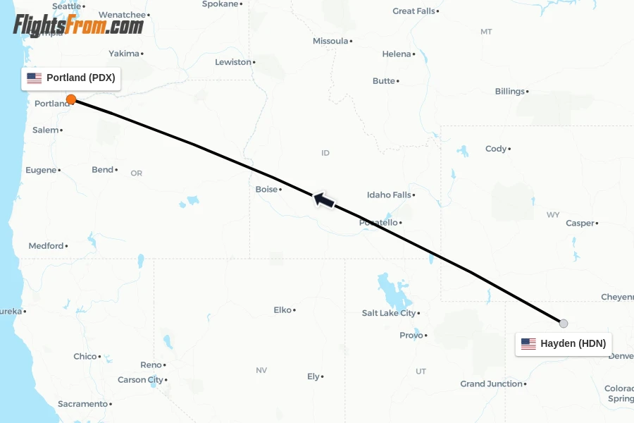 Flights from Hayden to Portland route map