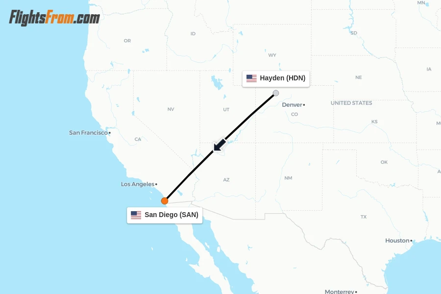 Flights from Hayden to San Diego route map