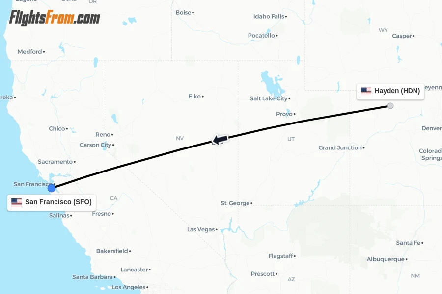 Flights from Hayden to San Francisco route map