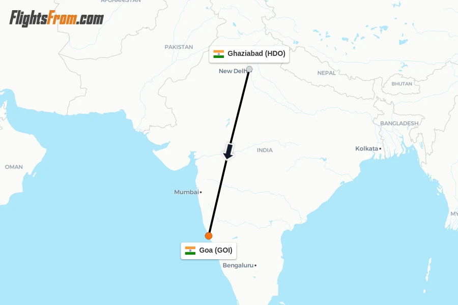Flights from Ghaziabad to Goa route map