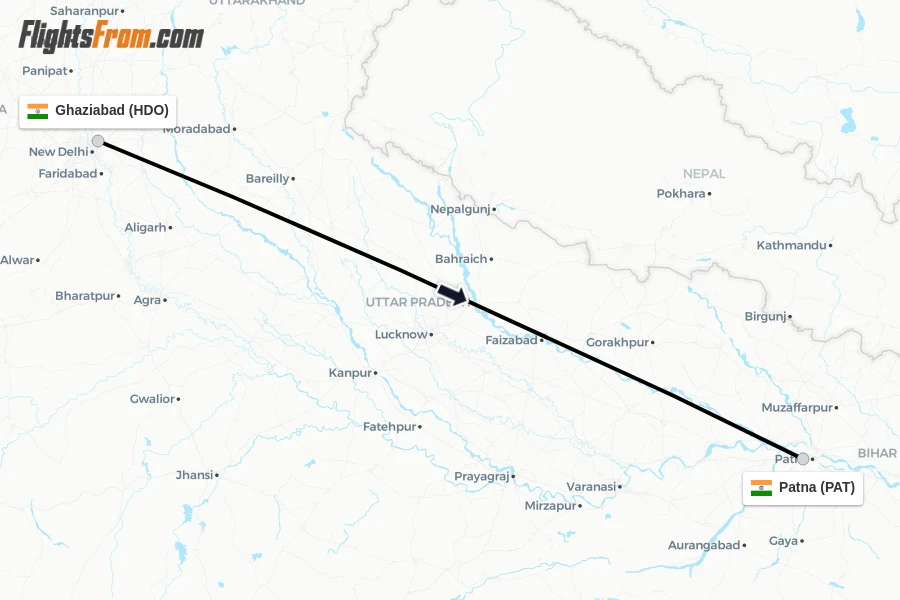 Flights from Ghaziabad to Patna route map