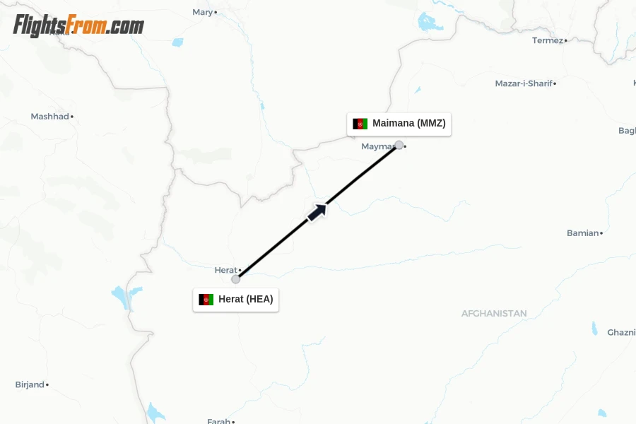 Flights from Herat to Maimana route map