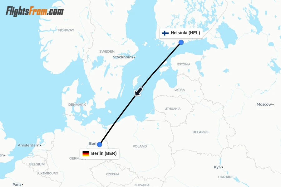 Flights from Helsinki to Berlin route map