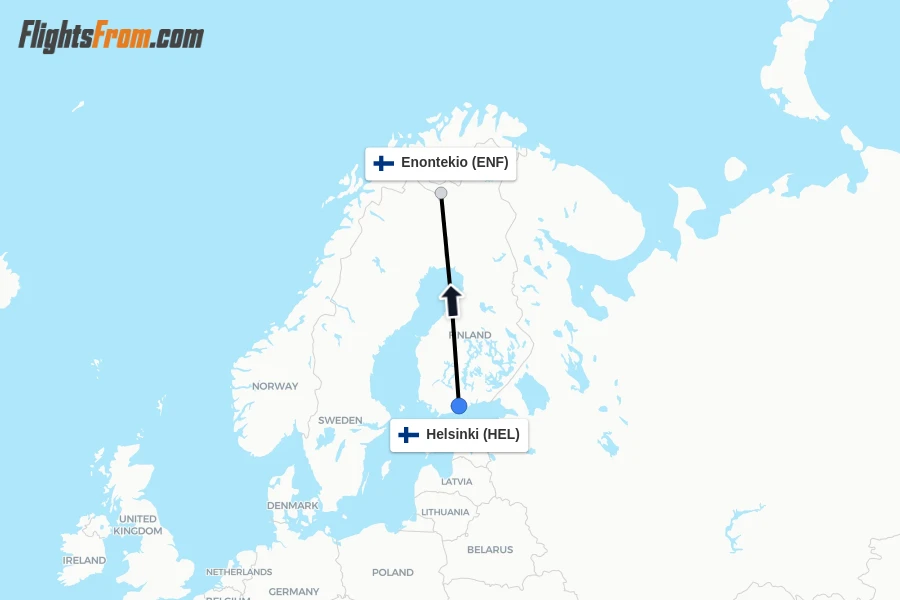 Flights from Helsinki to Enontekio route map