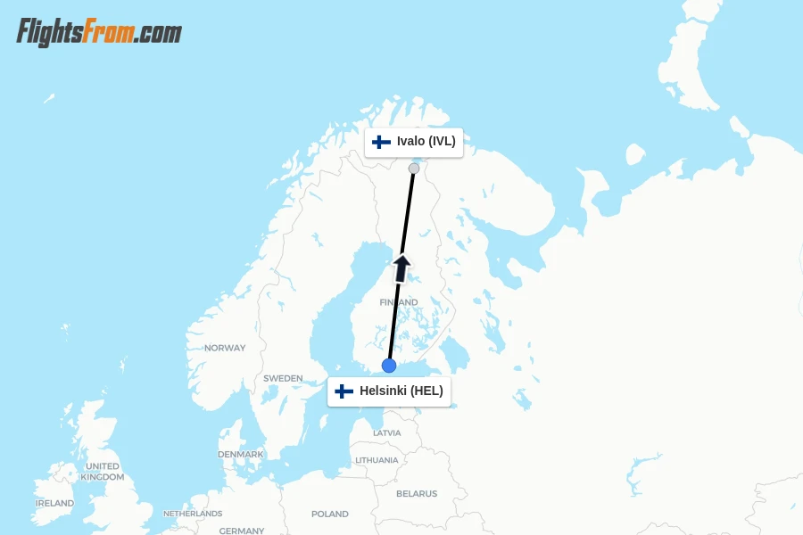 Flights from Helsinki to Ivalo route map