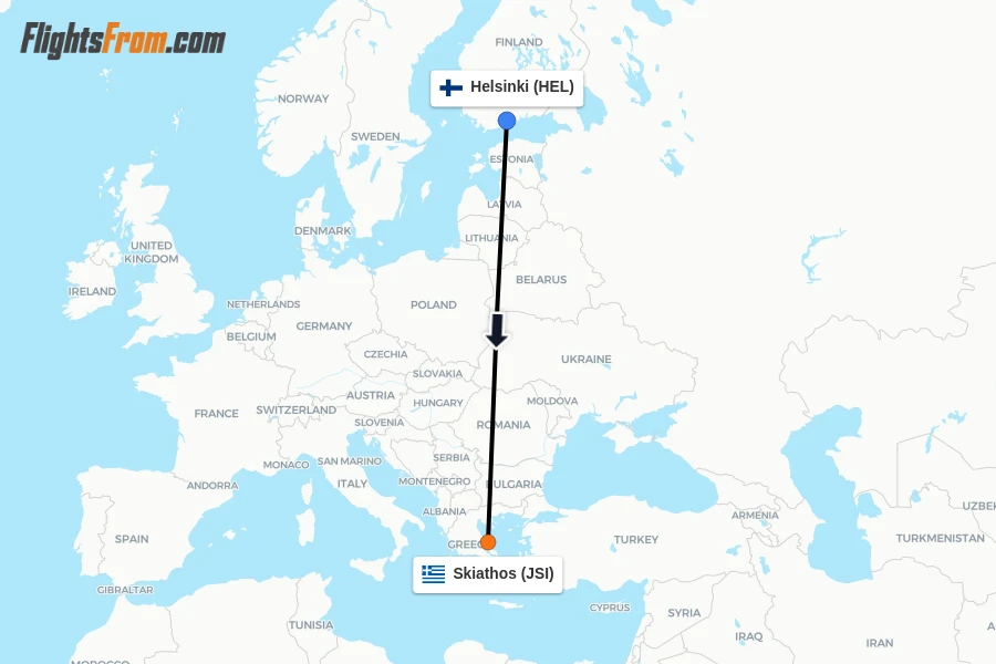 Flights from Helsinki to Skiathos route map
