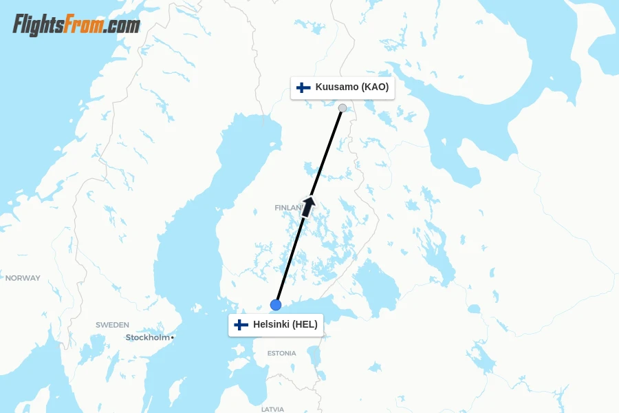 Flights from Helsinki to Kuusamo route map