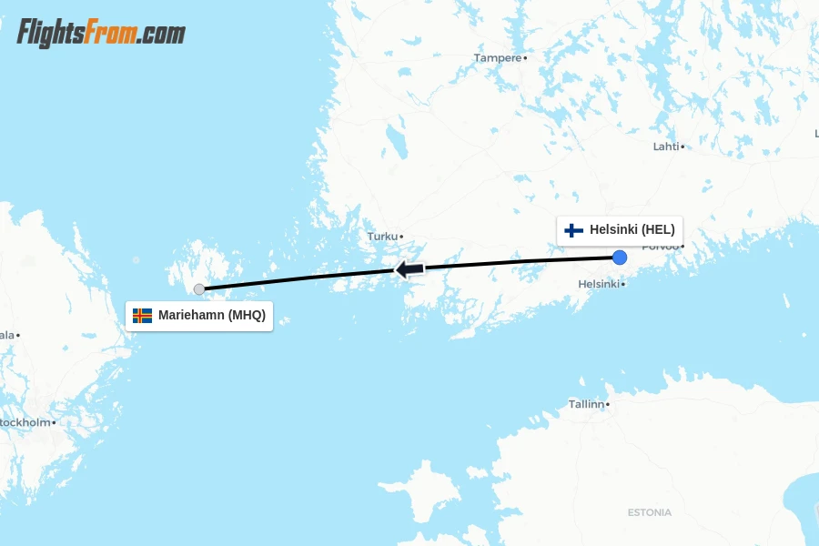 Flights from Helsinki to Mariehamn route map