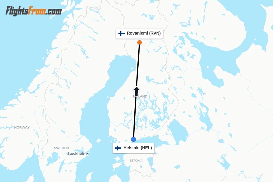Flights from Helsinki to Rovaniemi route map