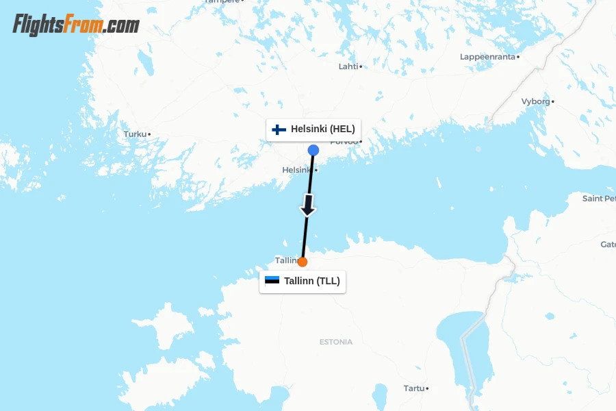 Flights from Helsinki to Tallinn route map