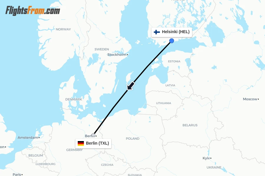 Flights from Helsinki to Berlin route map