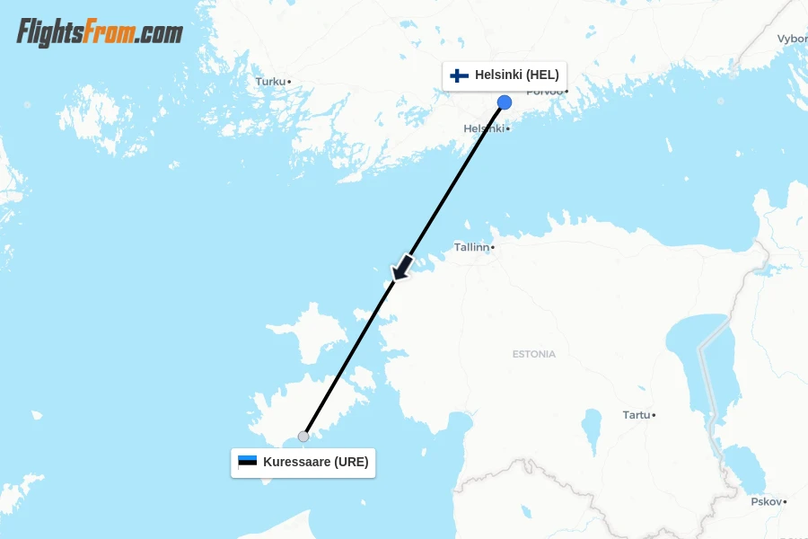Flights from Helsinki to Kuressaare route map