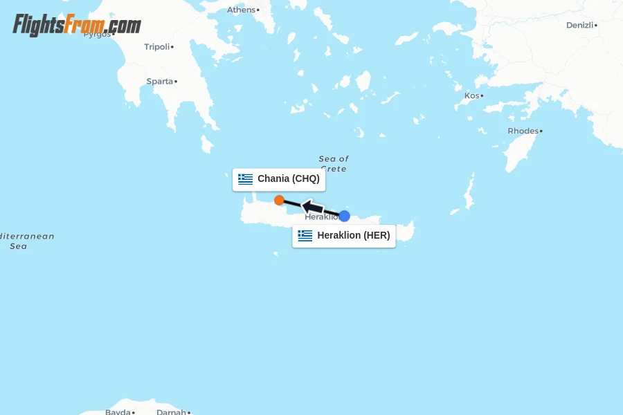 Flights from Heraklion to Chania route map