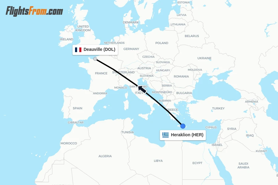 Flights from Heraklion to Deauville route map