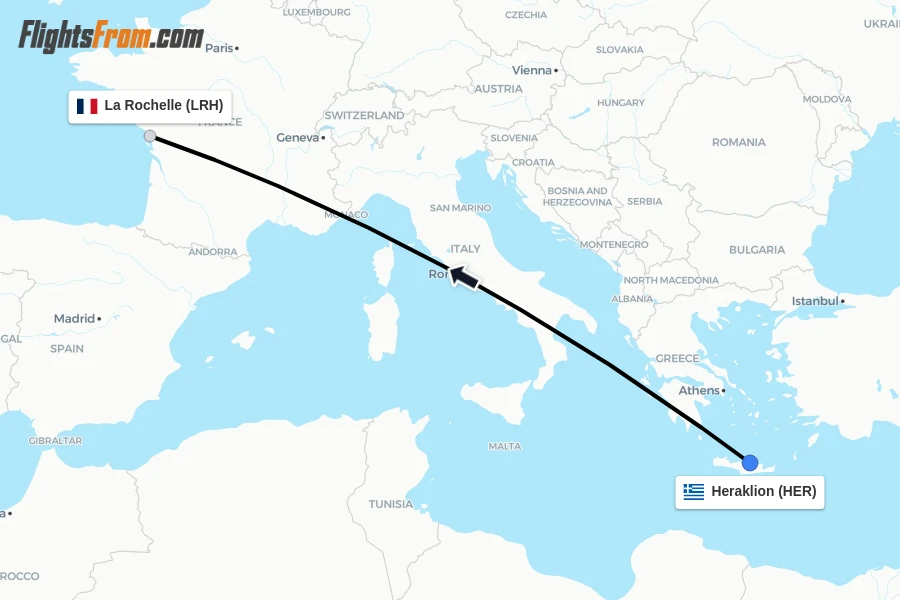 Flights from Heraklion to La Rochelle route map
