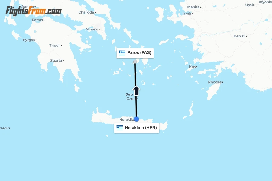 Flights from Heraklion to Paros route map
