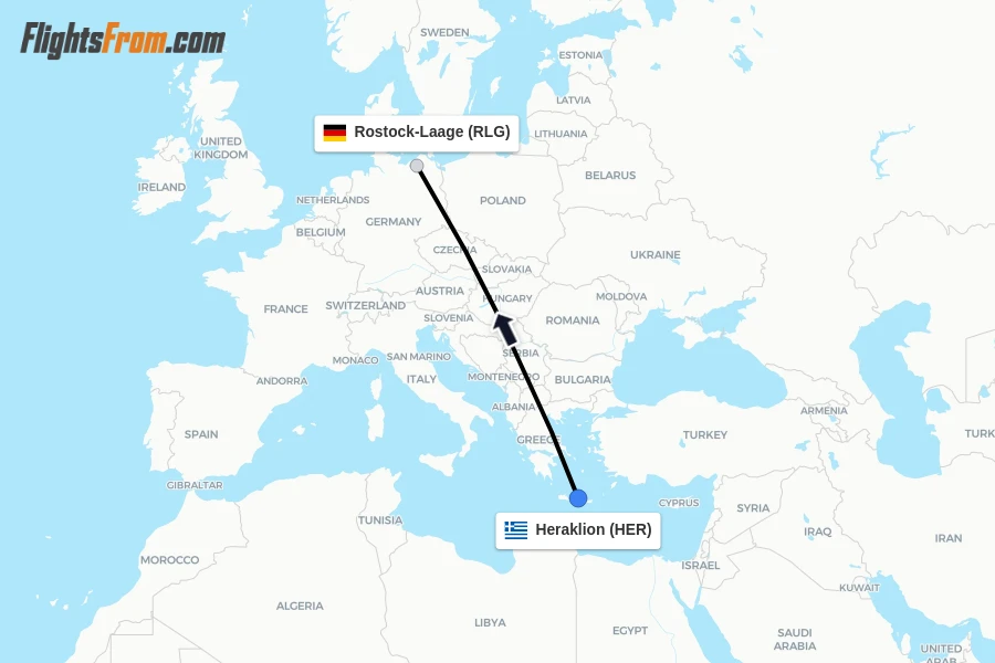 Flights from Heraklion to Rostock-Laage route map