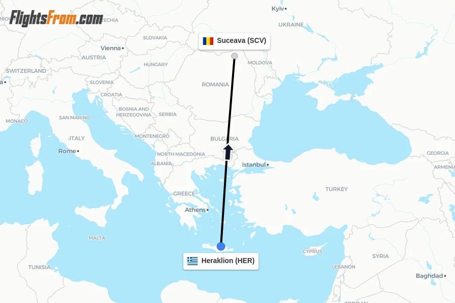 Flights from Heraklion to Suceava route map