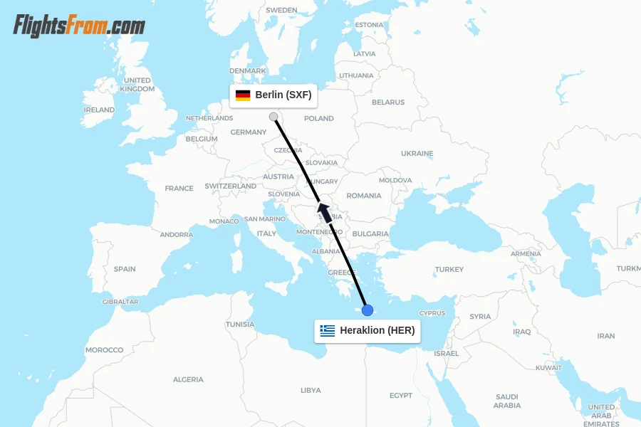 Flights from Heraklion to Berlin route map