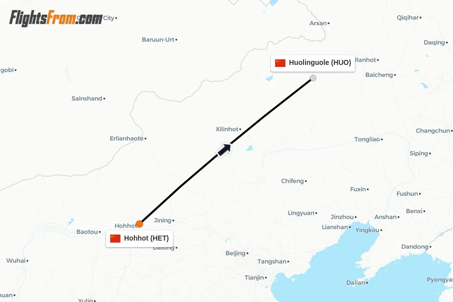 Flights from Hohhot to Huolinguole route map
