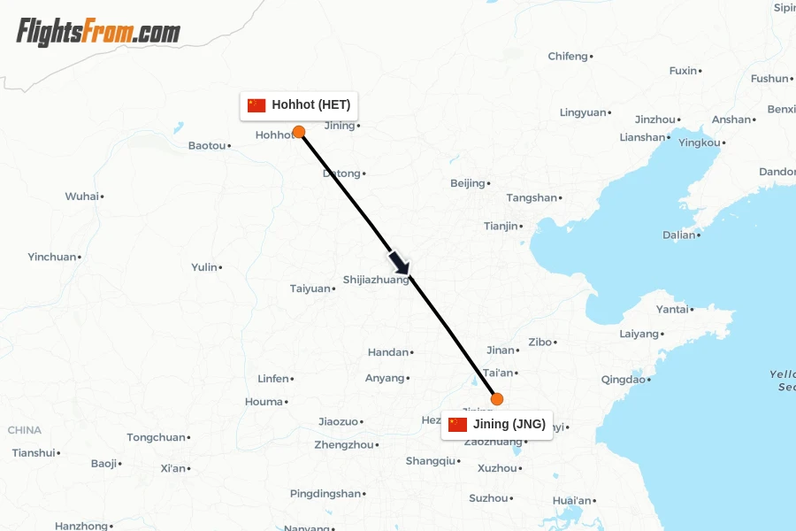 Flights from Hohhot to Jining route map
