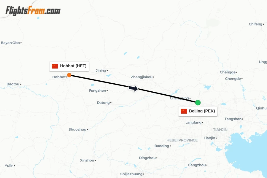 Flights from Hohhot to Beijing route map