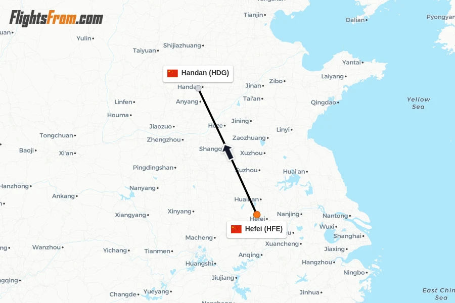 Flights from Hefei to Handan route map