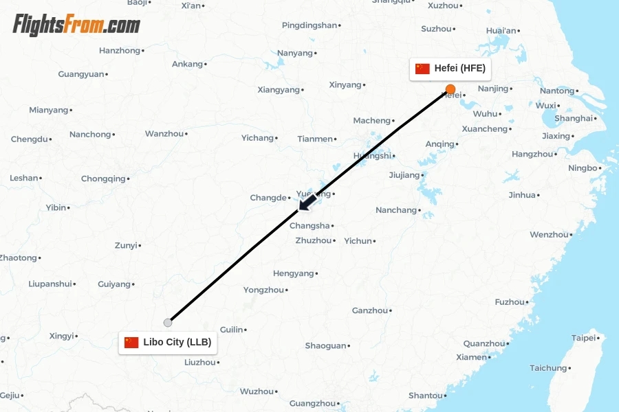 Flights from Hefei to Libo City route map