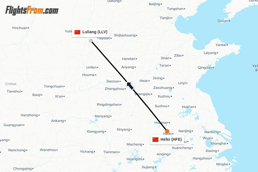 Flights from Hefei to Luliang route map