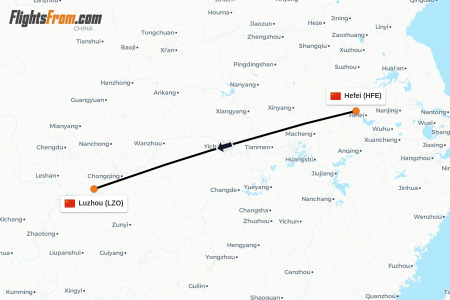 Flights from Hefei to Luzhou route map