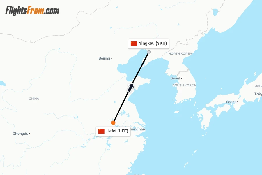Flights from Hefei to Yingkou route map