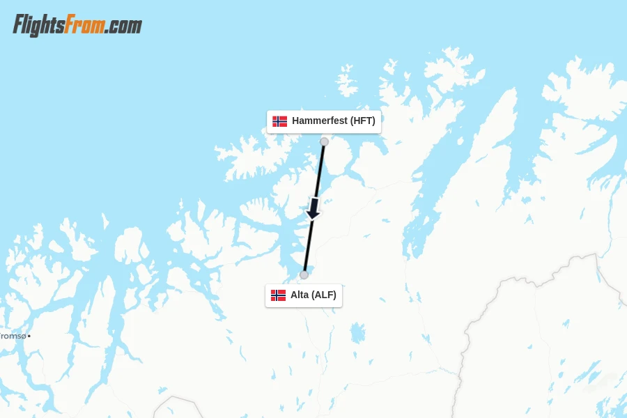 Flights from Hammerfest to Alta route map