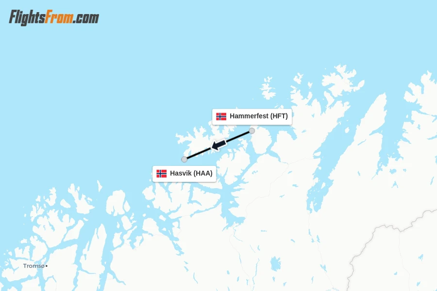 Flights from Hammerfest to Hasvik route map