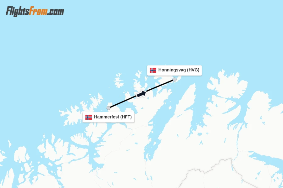 Flights from Hammerfest to Honningsvag route map
