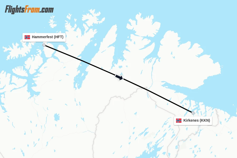 Flights from Hammerfest to Kirkenes route map