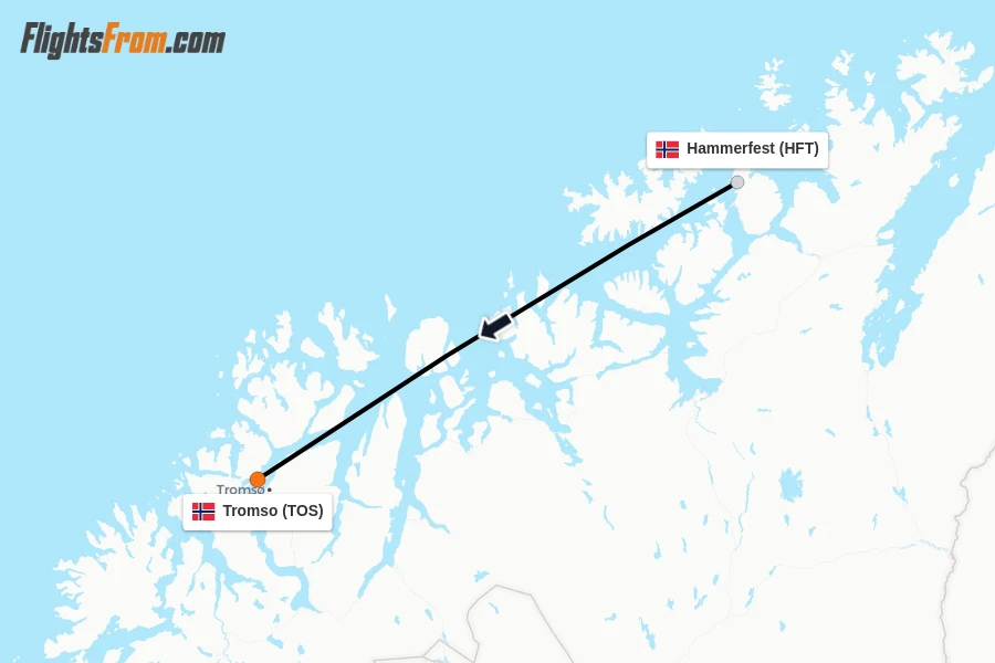 Flights from Hammerfest to Tromso route map