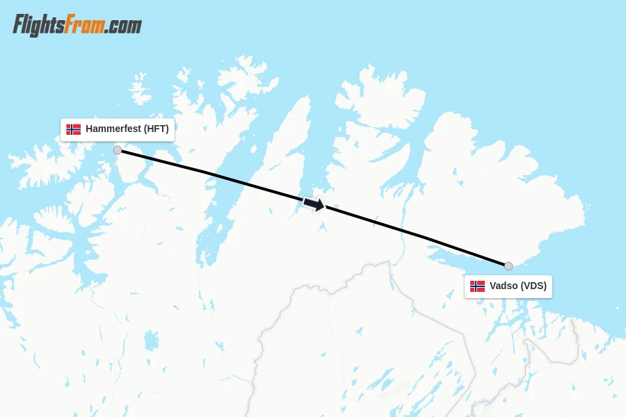 Flights from Hammerfest to Vadso route map