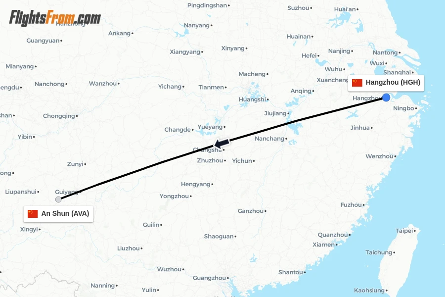 Flights from Hangzhou to An Shun route map