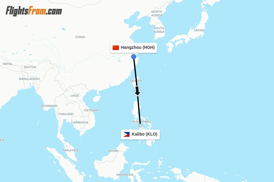 Flights from Hangzhou to Kalibo route map