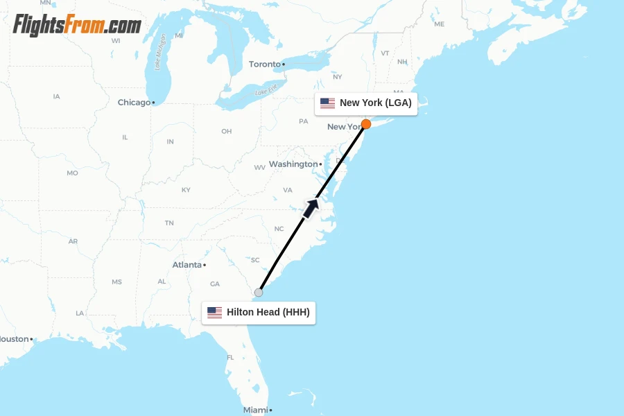 Flights from Hilton Head to New York route map