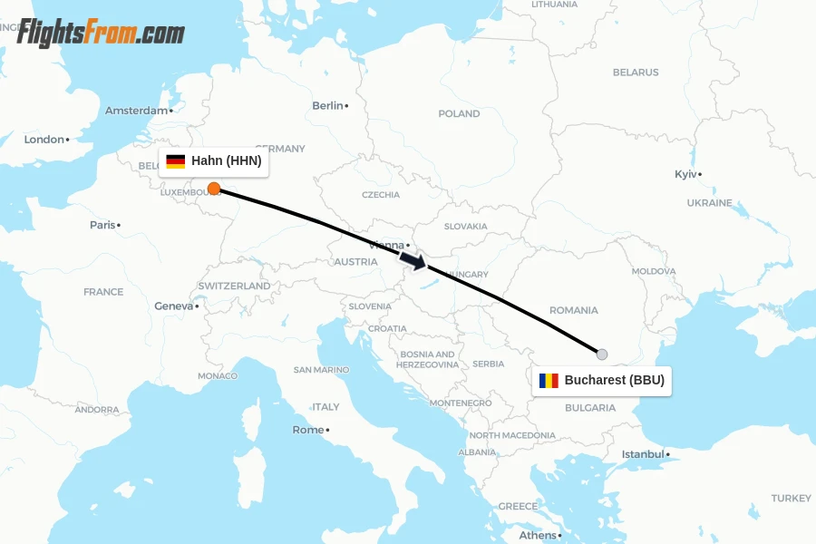 Flights from Hahn to Bucharest route map